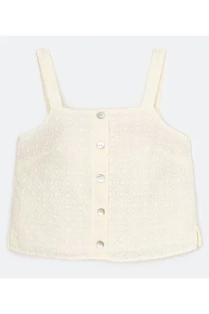 Marfinno Blusa Regata em Laise Texturizada com Botões Frontais Madre Pérola