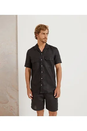 Marfinno Camisa Manga Curta em Linho com Bolsos