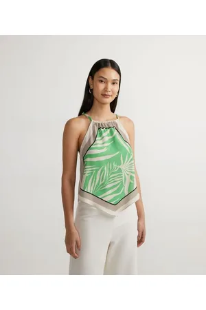 Cortelle Blusa Regata em Crepe com Estampa de Folhagens