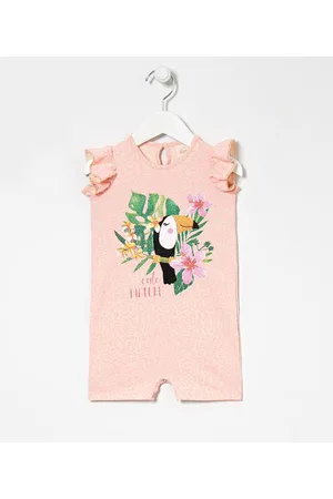 Teddy Boom Macacão Infantil Curto com Fundo em Animal Print Estampa Tucano - Tam 0 a 18 meses
