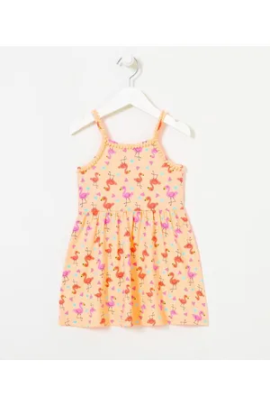 Póim (1 a 5 anos) Vestido Infantil Estampas de Flamingos - Tam 1 a 5 anos