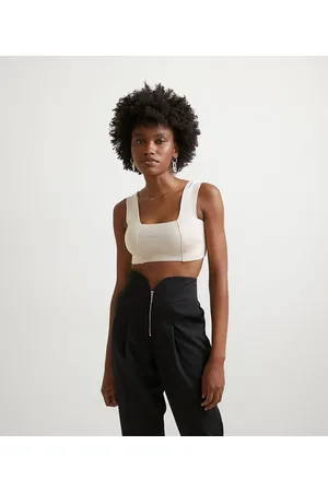 Blue Steel Blusa Regata Cropped em Tricô com Alça Larga