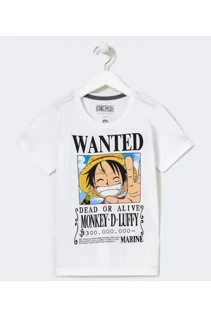 Camiseta Infantil com Estampa de Luffy One Piece - Tam 5 a 14 anos Branco