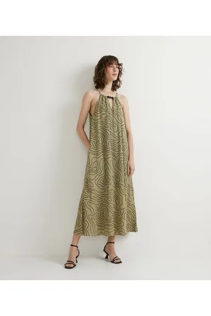 Cortelle Vestido Midi com Estampa Abstrata e Alças de Cadarço