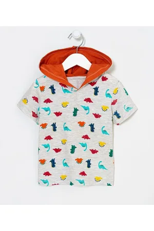 Póim (1 a 5 anos) Camiseta Infantil com Capuz e Escamas Estampa Dinos - Tam 1 a 5 anos