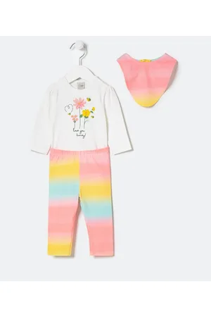 Teddy Boom Conjunto Infantil Estampa de Flores e Degradê com Babador- Tam 0 a 18 meses