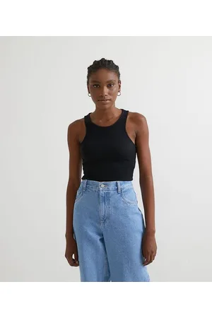 Blue Steel Blusa Regata Cropped com Textura Canelada e sem Estampa