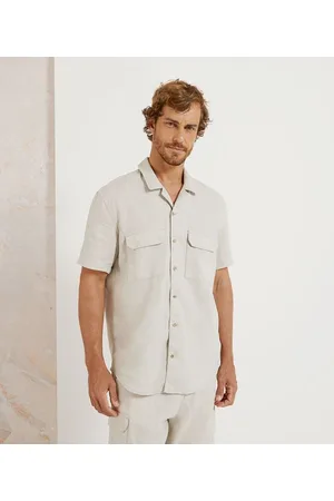 Marfinno Camisa Manga Curta em Linho com Bolsos