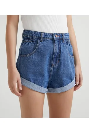 Blue Steel Short Mom Jeans com Elástico nos Bolsos e Barra Dobrada