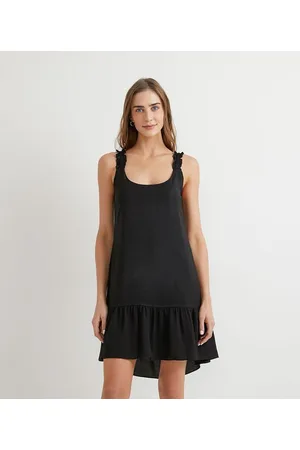 A-Collection Vestido Curto com Franzido nas Alças e Babado na Barra