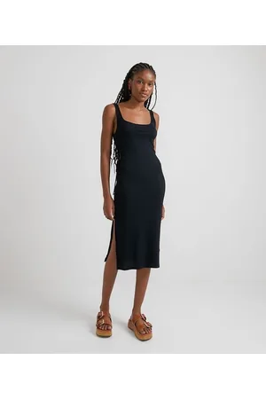 Blue Steel Vestido Midi em Ribana Canelado