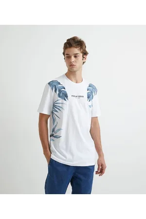 Blue Steel Camiseta Manga Curta Estampa Folhagens Fellin
