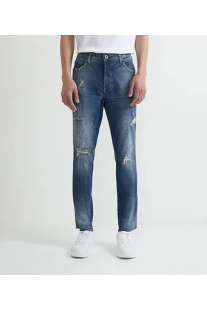 Blue Steel Calça Jeans Super Skinny com Pequenos Puídos