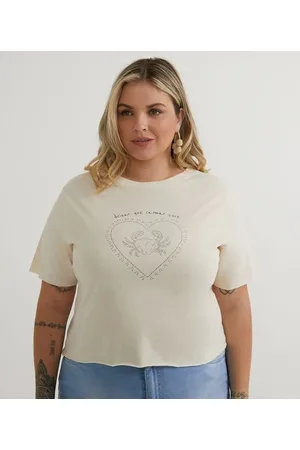 Ashua Curve e Plus Size Blusa em Algodão com Estampa Frontal Caranguejo Curve & Plus Size