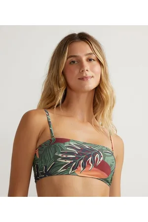 Bossa Nossa Biquíni Top Bandeau em Poliamida com Estampa de Folhagem