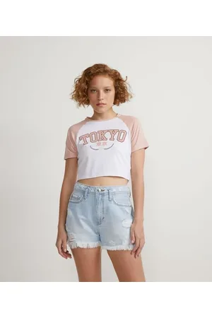 Blue Steel Blusa Cropped em Algodão com Estampa Tokyo