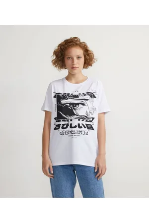 Blue Steel Blusa Alongada em Algodão com Estampa Mangá