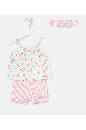 Teddy Boom Conjunto Infantil com Estampa de Flamingos e Faixa de Cabelo - Tam 0 a 18 meses