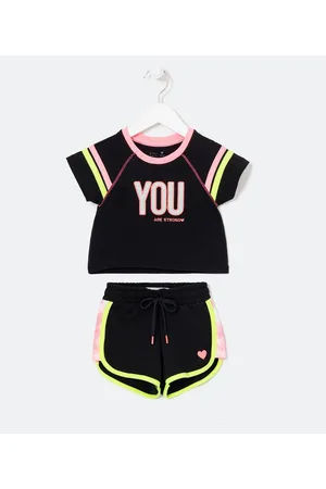 Póim (1 a 5 anos) Conjunto Infantil com Estampa You Are Strong e Detalhes Neon - Tam 1 a 5 anos