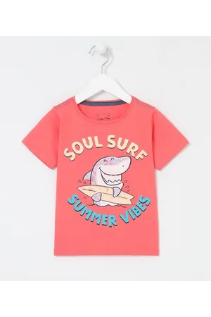 Póim (1 a 5 anos) Camiseta Infantil com Estampa de Tubarão Surfista - Tam 1 a 5 anos