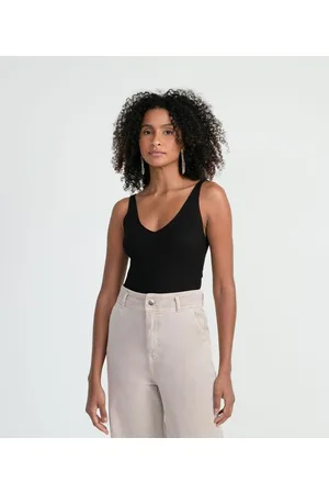 Marfinno Blusa Regata em Tricô Canelada com Decote V