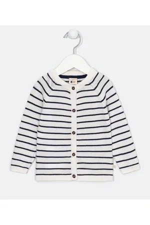Teddy Boom Cardigan Infantil em Tricô Listrado com Cotoveleiras - Tam 0 a 18 meses