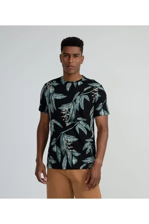 Marfinno Camiseta Manga Curta em Algodão Peruano com Estampa de Folhagens
