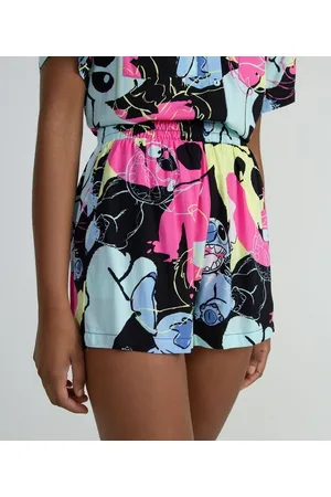 Disney Short em Viscose com Estampa Abstrata Stitch