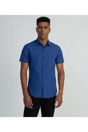 Marfinno Camisa Slim em Algodão Xadrez Manga Curta