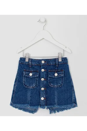 Fuzarka Short Saia Infantil em Jeans com Botões - Tam 5 a 14 anos