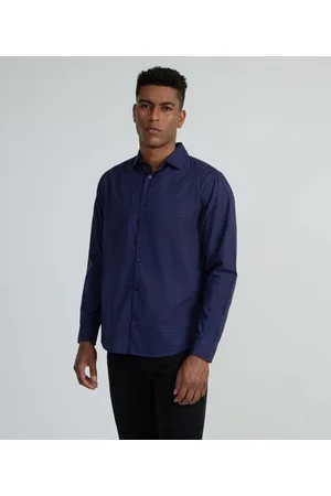 Camisa Regular em Algodão com Estampa Xadrez Vichy Azul