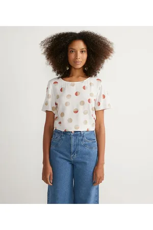 Marfinno Blusa Manga Curta em Viscose com Estampa Geométrica