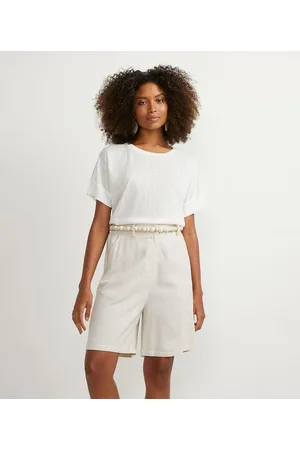 Marfinno Blusa Manga Curta em Viscose com Entremeios nos Ombros