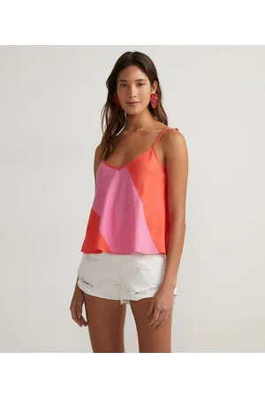 Blue Steel Blusa em Viscolinho Bicolor com Alças Finas Reguláveis