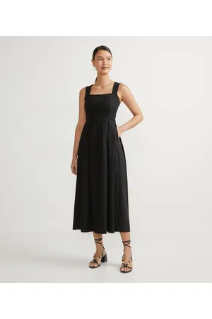 Cortelle Vestido Midi em Viscolinho com Vazado e Lastex nas Costas