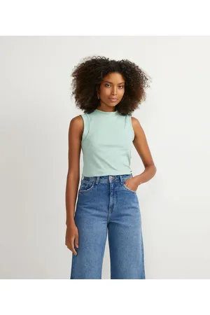 Marfinno Blusa Regata em Viscose Canelada com Botões Contrastantes