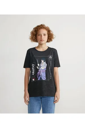 Naruto Blusa Alongada em Algodão com Estampa do Sasuke