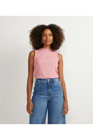 Marfinno Blusa Regata em Viscose Canelada com Botões Contrastantes