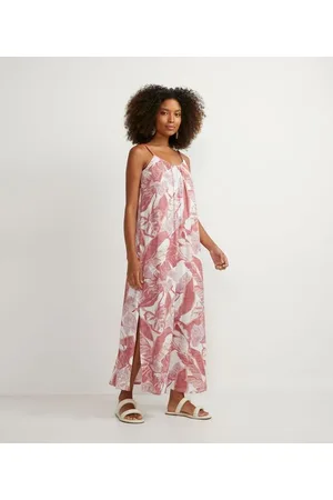 Marfinno Vestido Longo em Viscose com Estampa de Folhagem