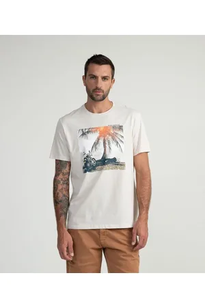 Marfinno Camiseta Manga Curta em Algodão Peruano com Estampa de Moto na Praia