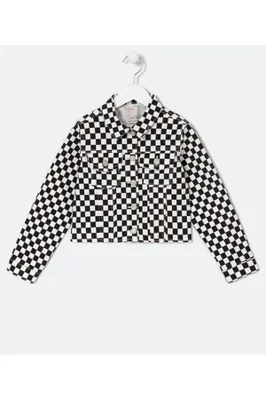 Fuzarka Jaqueta Infantil em Jeans com Estampa de Xadrez Grid - Tam 5 a 14 anos