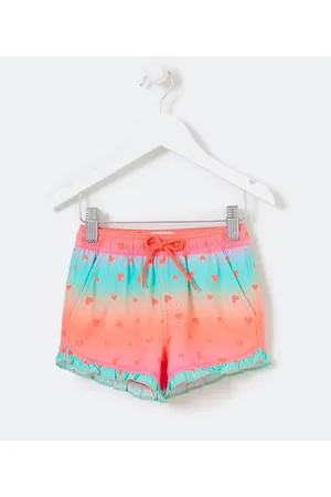 Póim (1 a 5 anos) Short Infantil em Microfibra Dip Dye Estampa de Corações - Tam 1 a 5 anos