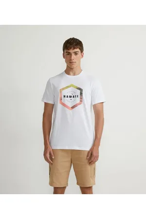 Ripping Camiseta Manga Curta em Algodão com Estampa de Hexágono Gradiente