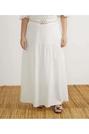 Ashua Curve e Plus Size Saia Longa em Linho com Cinto Corda e Argolas Curve & Plus Size