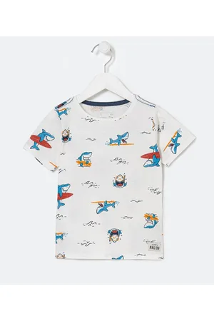 Póim (1 a 5 anos) Camiseta Infantil com Estampas de Tubarão Surfista - Tam 1 a anos