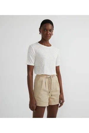 Marfinno Blusa Manga Curta em Viscose com Estampa de Folhagem