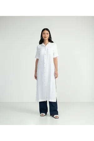 Cortelle Camisa Alongada com Gola Padre e Fechamento Frontal