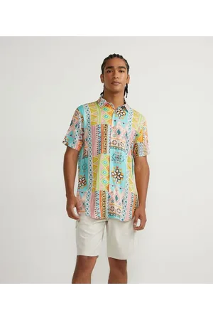 Blue Steel Camisa Manga Curta em Viscose com Estampa Boho