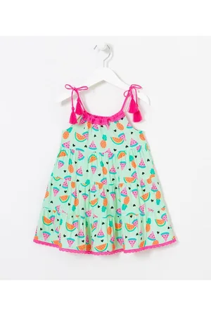 Póim (1 a 5 anos) Vestido Infantil em Viscose Marias Estampas de Frutinhas - Tam 1 a 5 anos