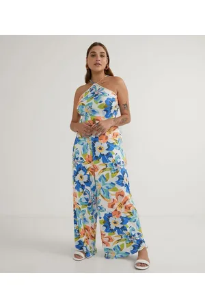Blue Steel Macacão Pantacourt em Malha Crepe com Estampa Floral